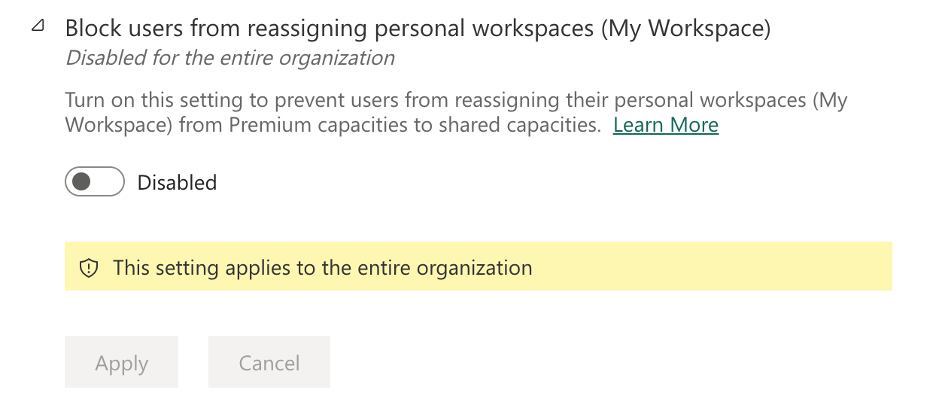 Block user from reassigning personal workspaces